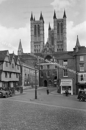 LINCOLN CATHEDRAL TOWERS & APPROACH FROM W.